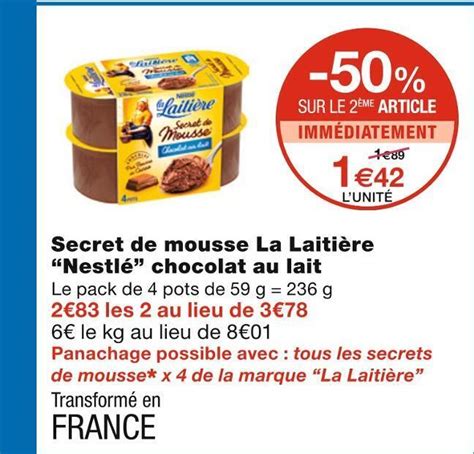 Promo Nestlé secret de mousse la laitière chocolat au lait chez Monoprix