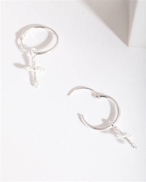 Sterling Silver Cross Hoop Earrings Lovisa