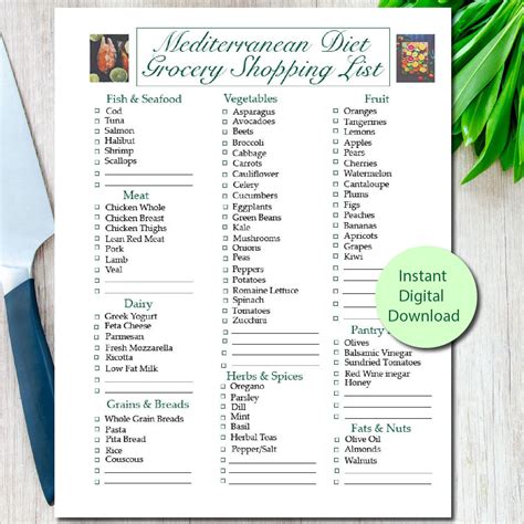 Mediterranean Diet Grocery List Printable