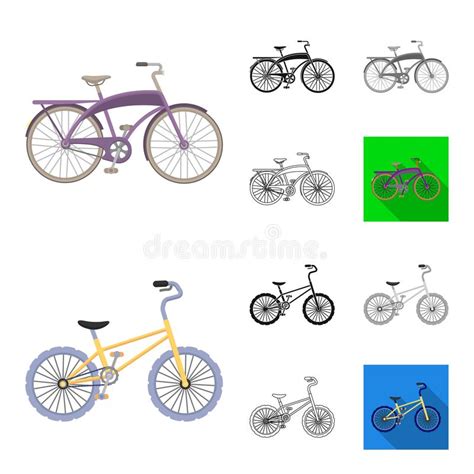 Various Bicycles Cartoon Black Flat Monochrome Outline Icons In Set