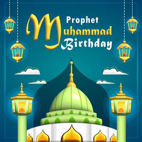 Prophet Muhammad Birthday, glowing green mosque 12579854 Vector Art at ...