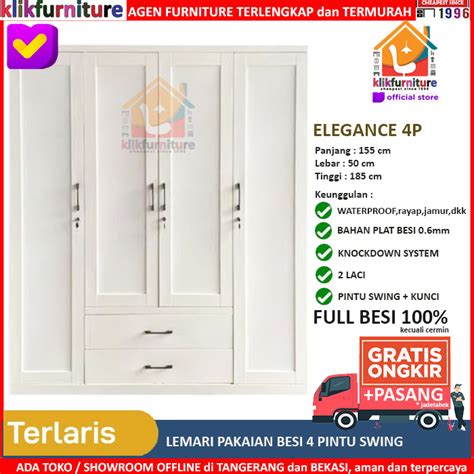 Lemari Besi Pakaian Pintu Putih Cermin Minimalis Elegance P