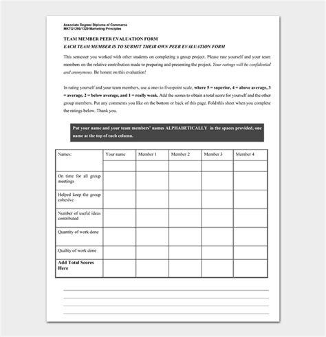 Free Peer Evaluation Forms Templates Word Pdf Docformats