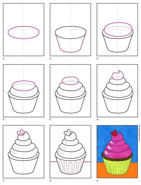 Easy How To Draw A Cupcake Tutorial Video And Cupcake Coloring Page