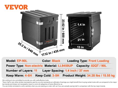 VEVOR Insulated Food Pan Carrier 82 Qt Hot Box For Catering LLDPE Food Box Carrier With Double