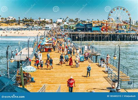 Famous Pier In Santa Monica With Tourists A Suburb Of Los Angeles