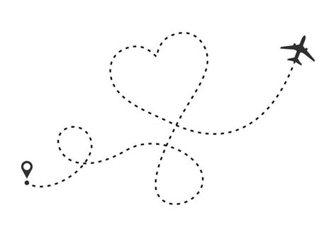 Love Airplane Route Heart Dashed Line Trace And Plane Routes Isolated