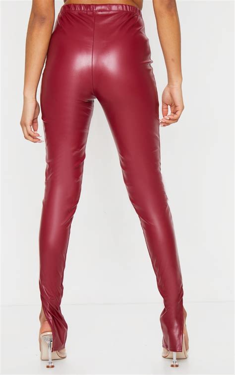 Petite Red Faux Leather Split Legging Prettylittlething Usa