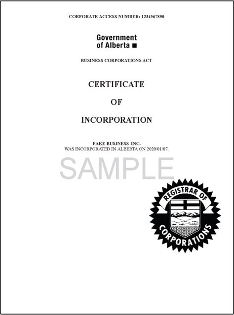 Certificate Of Incorporation Template