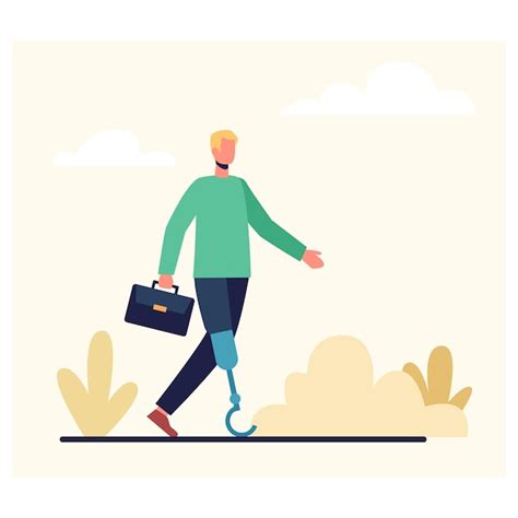 Premium Vector Disabled Person With Prosthetic Leg Holding Suitcase And Going To Work Walking