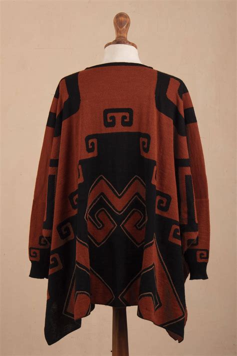 Unicef Market Black And Russet Alpaca Blend Poncho From Peru Inca