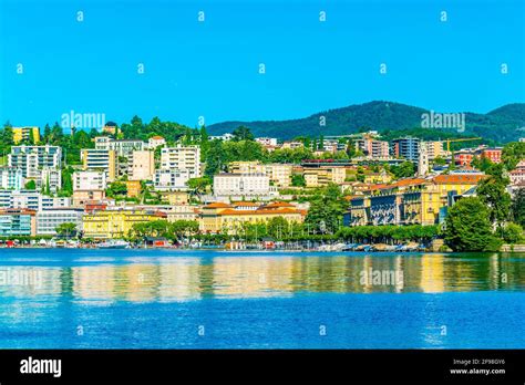 Old town of Lugano facing the Lugano lake in Switzerland Stock Photo - Alamy