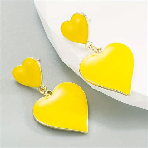 Baked Paint Enamel Love Heart Shaped Dangle Earrings Temu United Kingdom