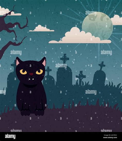 Halloween design with black cat and moon Stock Vector Image & Art - Alamy