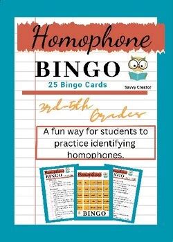 Homophone Bingo by SavvyCreator | TPT