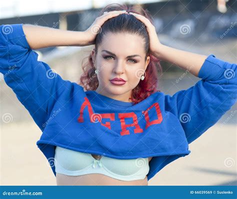 Portrait Of Brunette In Style Swag Stock Image Image Of Posing Sweatshirt 66039569
