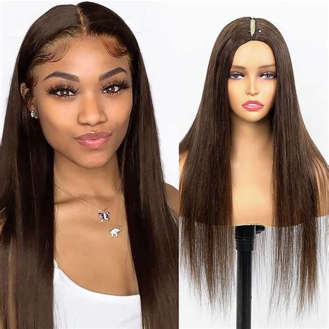 V Part Wigs Human Hair Straight Brown Wigs For Black Women Upgrade U