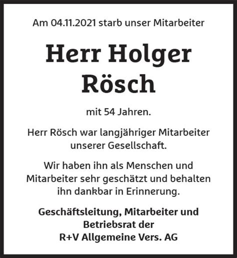 Traueranzeigen von Holger Rösch vrm trauer de