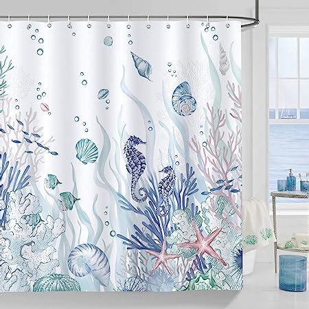 Amazon Lifeella Nautical Coastal Turtle Shower Curtain Coral