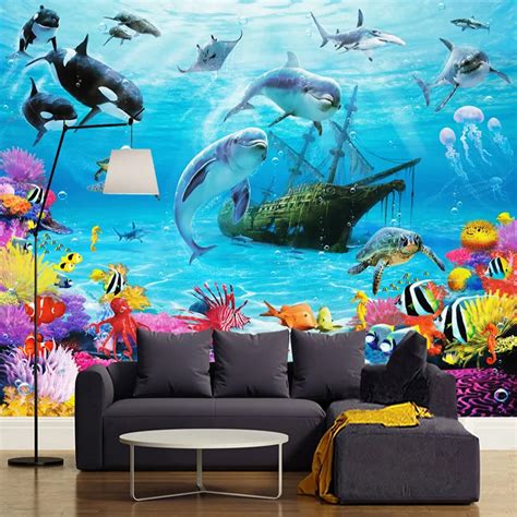 3D Cartoon Underwater World Mural Wallpaper Personalized Customization