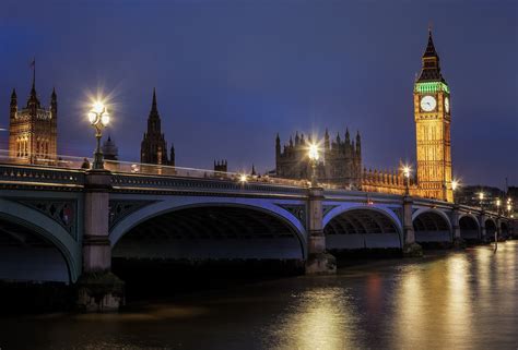 Thames Bridges England United Kingdom Night London Street Lights