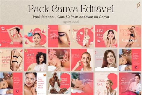 Pack Estética Com 30 Posts Editáveis No Canva Post Ideal