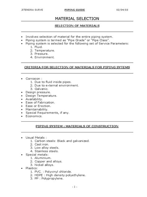 Material Selection | PDF | Pipe (Fluid Conveyance) | Industrial Processes