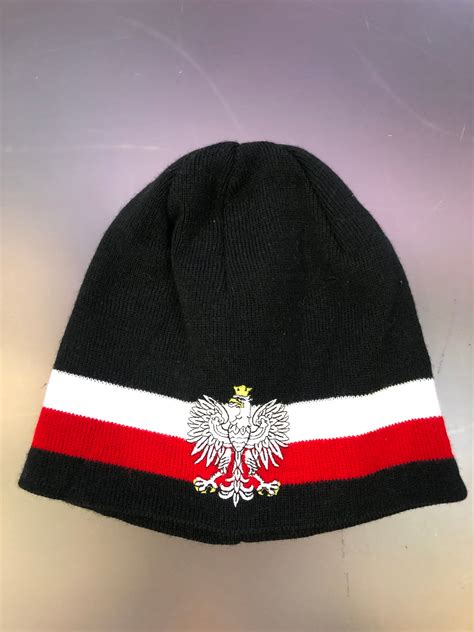 Polish Polska Knit Winter Hat Blackred White With Eagle Made In Po