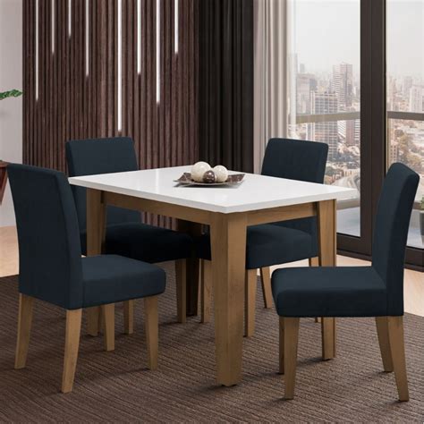 Conjunto De Mesa Sala De Jantar Miami 4 Cadeiras Trieste Suede 1