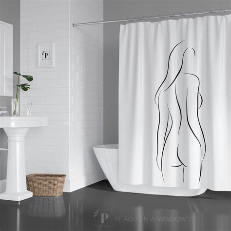 Nude Line Art Woman Shower Curtain Black And White Body Outline Drawing Bath Tub Curtain