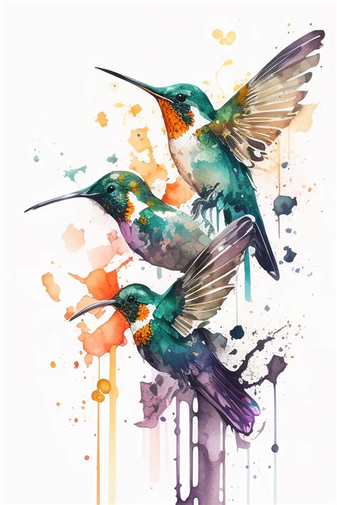 Illustration Artistiques Colibr Es Aves Vida Flores Vuelo Lindo