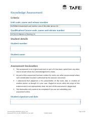 HLTENN013 AE Kn 1of3 Docx Knowledge Assessment Criteria Unit Code