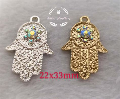 5 10 30pcs Pave Crystal Hamsa Pendant Hand Of God Fatima Charms