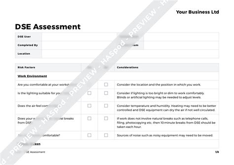 DSE Assessment Form Template HASpod