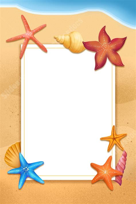 Simple Summer Poster Featuring Starfish And Beach Page Border