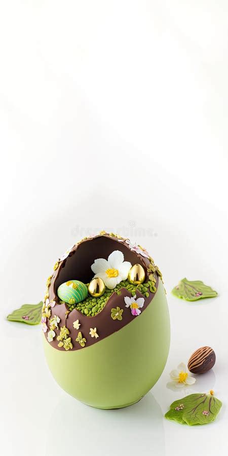 3d Render Of Olive Green And Brown Floral Egg And Copy Space Easter Stock Illustration