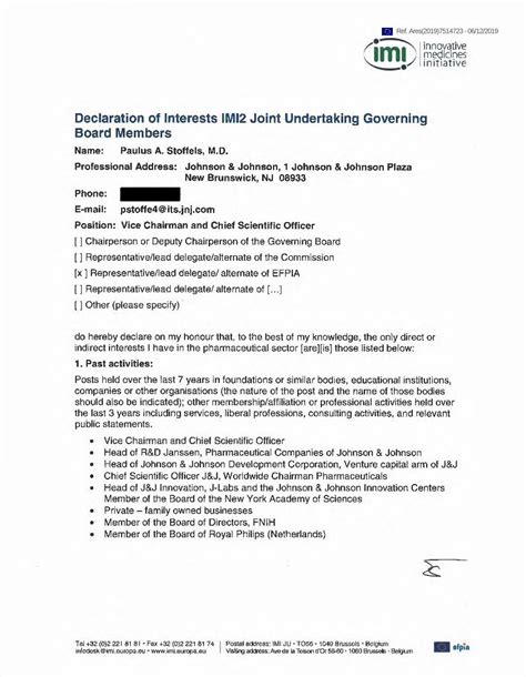 Pdf Declaration Of Interests Imi2 Joint Undertaking Governing · Board Members Name Paulus