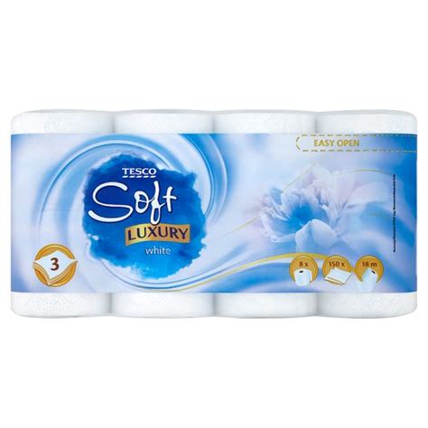 Tesco Soft Luxury White Toilet Paper 3 Ply 8 Rolls Tesco Groceries