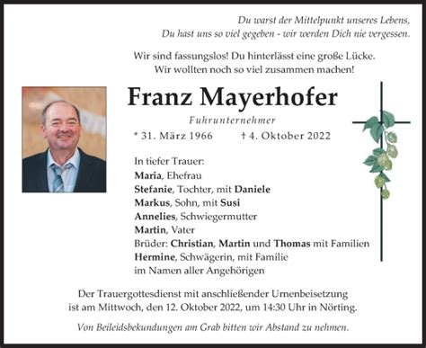 Traueranzeigen Von Franz Mayerhofer Trauer Merkur De