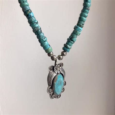 Stunning Vintage Navajo Sterling Silver Turquoise Necklace Woven Earth