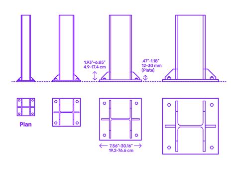 Steel Connection Base Plate Stiffeners Dimensions Drawings