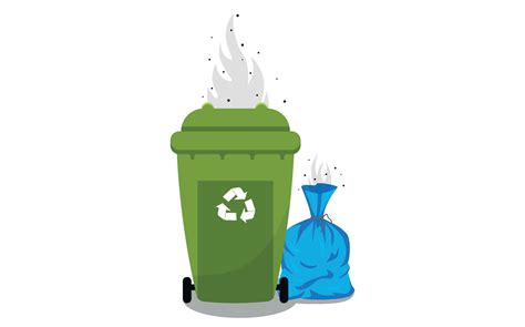 Trash Can With Piles Of Garbage Bad Smell And Insects Isolated On