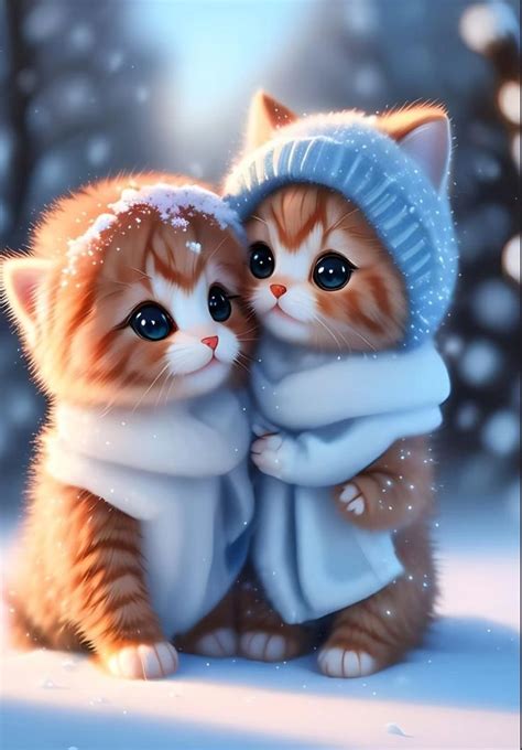 Adorable Kittens Sitting in the Snow