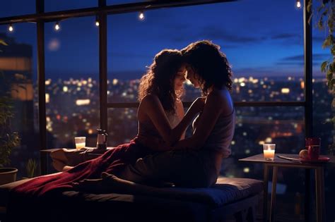 Premium Photo Intimate Moment Between A Lesbian Couple Sharing Generative Ai