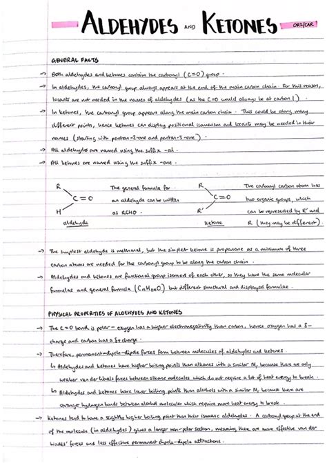 AQA A Level Chemistry Handwritten Notes Aldehydes And Ketones Unit