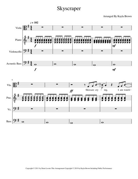 Skyscraper Sheet music for Piano, Viola, Cello, Bass guitar (Chamber ...