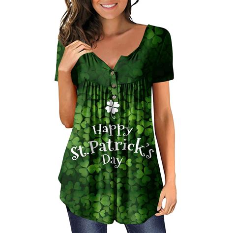 Uocefik St Patricks Day Plus Size Womens Tops Short Sleeve Henley V