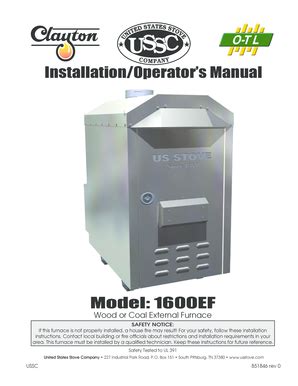 Fillable Online Us Stove Outdoor Wood Coal Furnace Owner S Manual