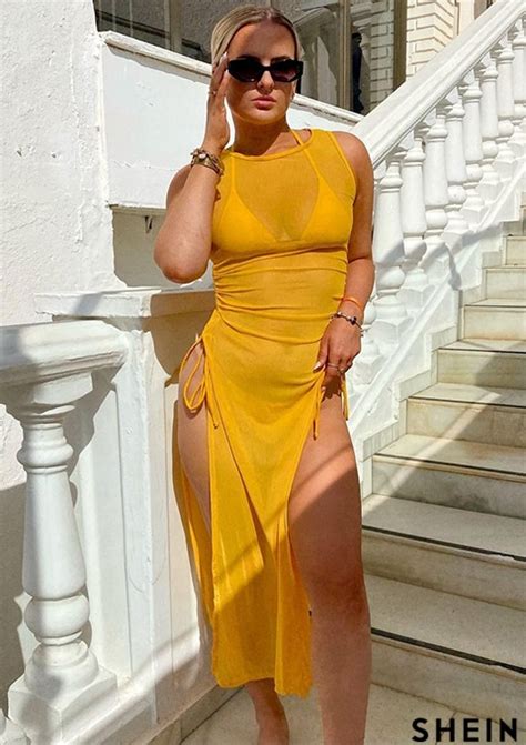 Shein Swim Summer Beach Pack Mesh Micro Triangle Halter Bikini Swimsuit Shein Uk