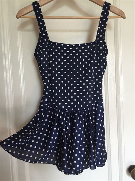 Vintage Skirted Polka Dot One Piece Swimsuit Blue White Small Etsy